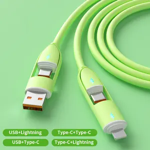 4-In-1 240w Fast Charging Cable, Silicone Micro USB Type-C Charger, Lightning Charging Cable, Samsung iPhone Charging Line, Multi-Port USB for Smartphones