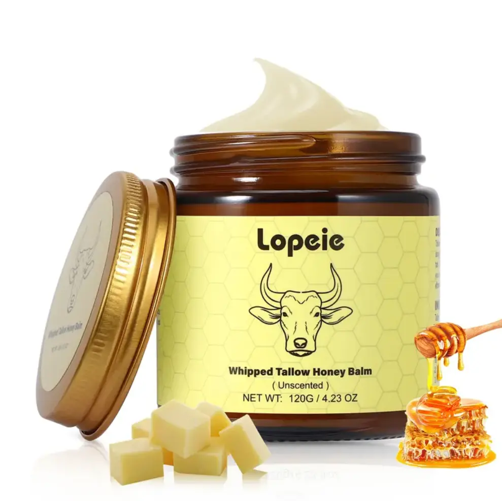 Lopeie Whipped Grass-Fed Beef Tallow Honey Balm (Yellow) - 4 Oz,Moisturizing Cream for Soft, Smooth Skin - Unscented Handmade All-Natural Moisturizer - Hydrating, comfort, moisture boost cream, luminous firming cream, body care, hydrating dry skin