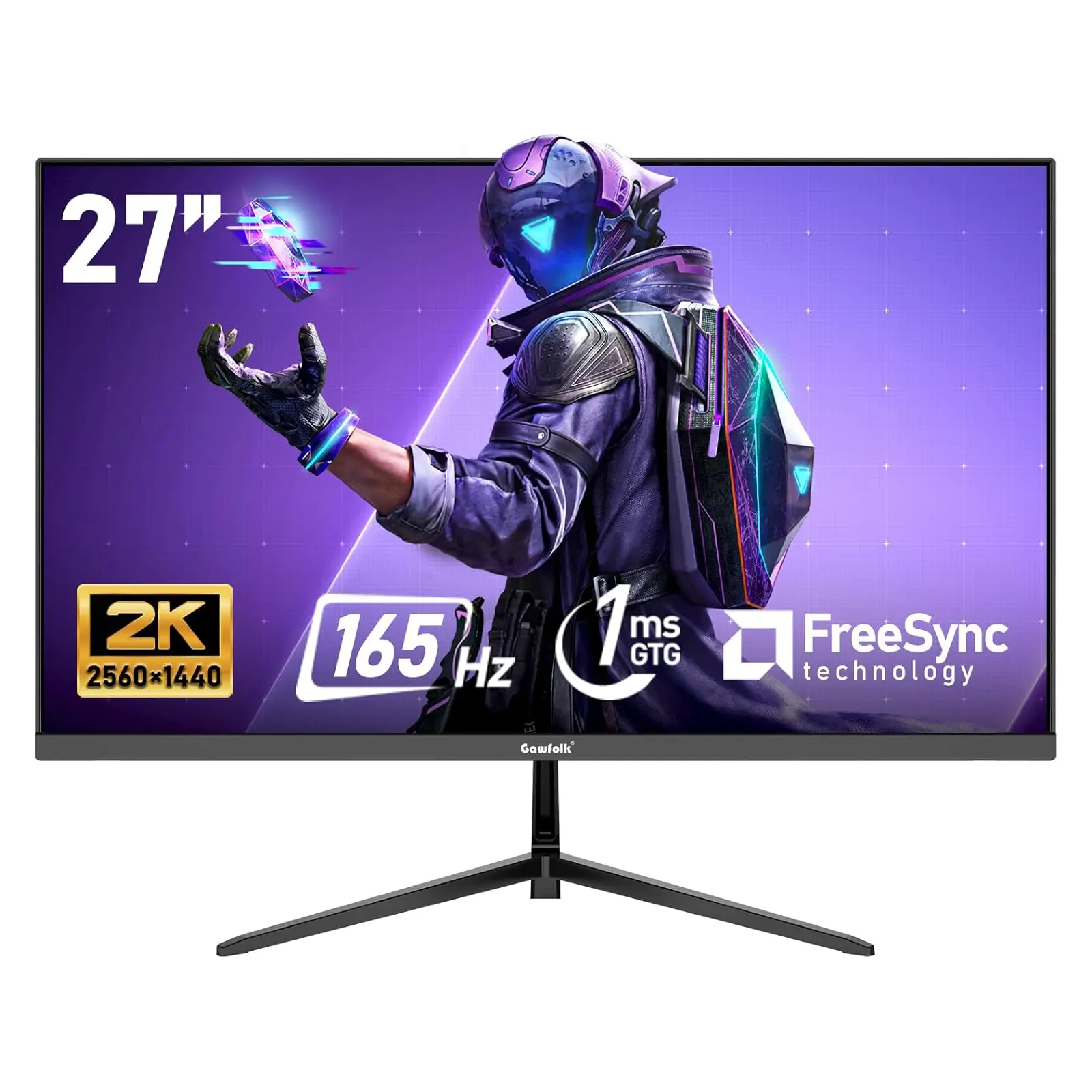 27 inch 2K QHD(2560×1440) PC Screen, 165Hz Gaming Monitor, 1ms Without Bezel, FreeSync,98% sRGB, 178° Wide Viewing Angle,Display 1.4、Port HDMI2.0, Wall Mount Compatible 75 * 75MM- Black