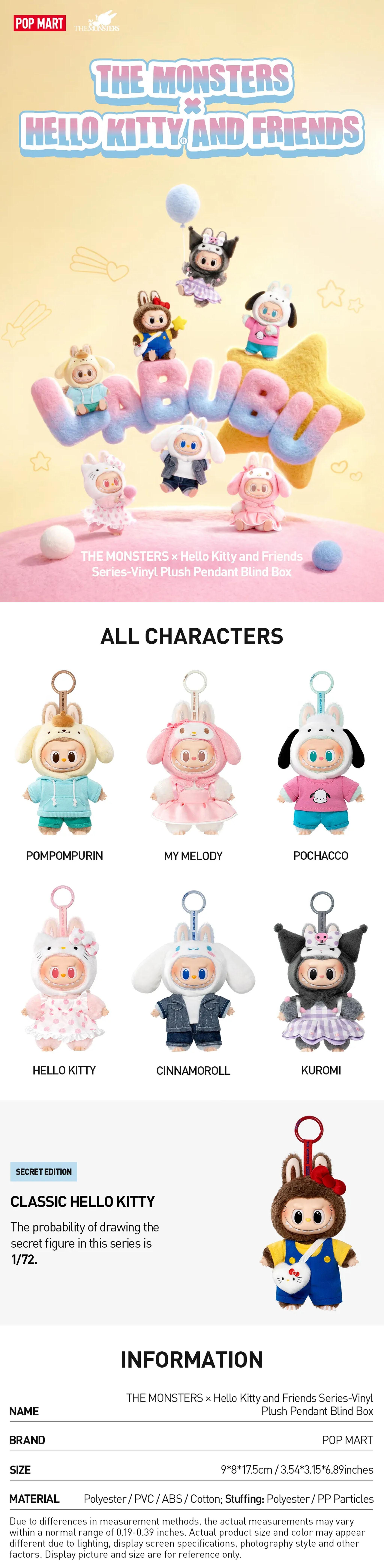 [TTM] LABUBU THE MONSTERS x Hello Kitty and Friends Series Vinyl Plush Pendant Blind Box