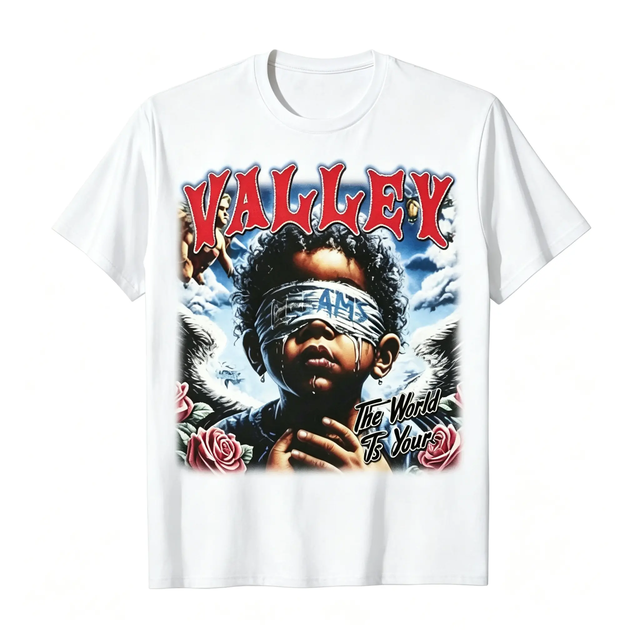 Valley "The World Is Your" Graphic T-Shirt, Oversized Vintage Bootleg Hip Hop Streetwear Top, Retro 90s R&B Angel Baby Graphic Tee for Men Women, Streetwear Fan Gift & Y2K Aesthetic Apparel