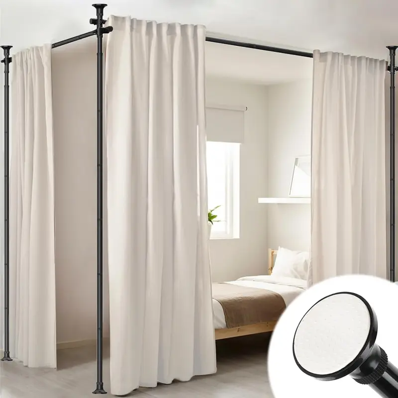 Room Divider, No Drilling Curtain Rod for Room Separation, 4-10ft (H) 28-114inch(W) Adjustable Heavy Duty Floor to Ceiling Wall Divider Hanging Room Dividers Partition Space Separator Matte Black
