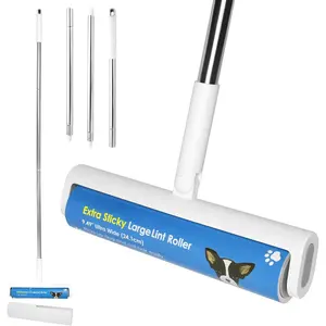 9.49'' Large Lint Rollers for Carpet and Floor, Extra Sticky Giant Rollers with 50'' Long Handle for Carpets, Couch, Floor, Clothing, and  Cleaning(1 Pack Floor Roller)