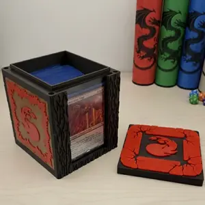 MTG Red Mana Deck Box - EDH TCG Card Storage, Commander Showcase Display Slot with Toploader | Magnetic Top Fantasy Gaming Cards Organizer