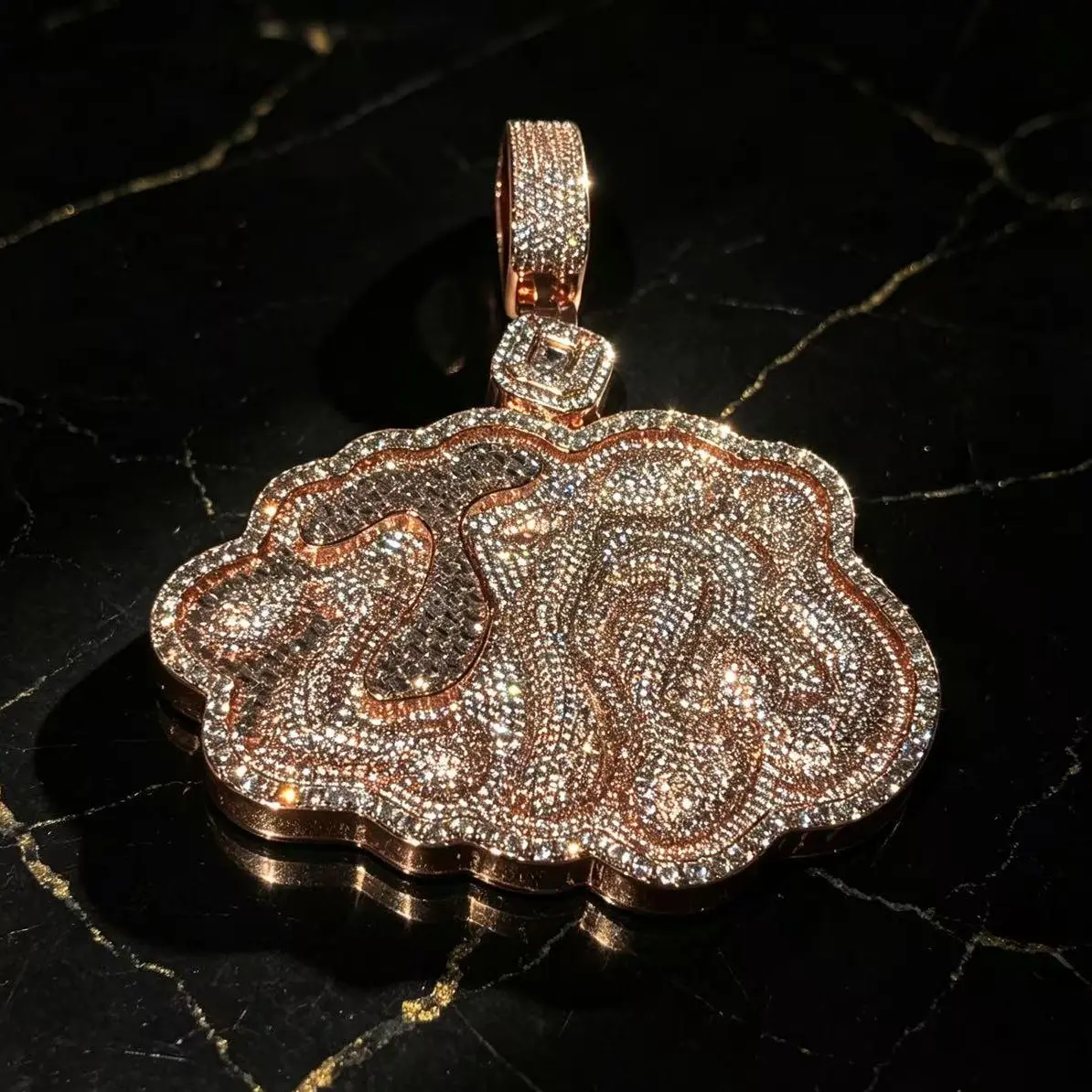 8143  Rose Gold Iced Out Cloud Custom Name Pendant, Big Bling Shiny Stone Wavy Edge Letter Charm Hip Hop Statement Necklace for Men Women Streetwear Rapper Jewelry summerwins