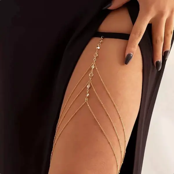 Punk Multi-layer Crystal Thigh Chain, Adjustable Elastic Band Rhinestone Leg Body Chain, Women Sparkly Leg Jewelry for Nightclub Party Bikini