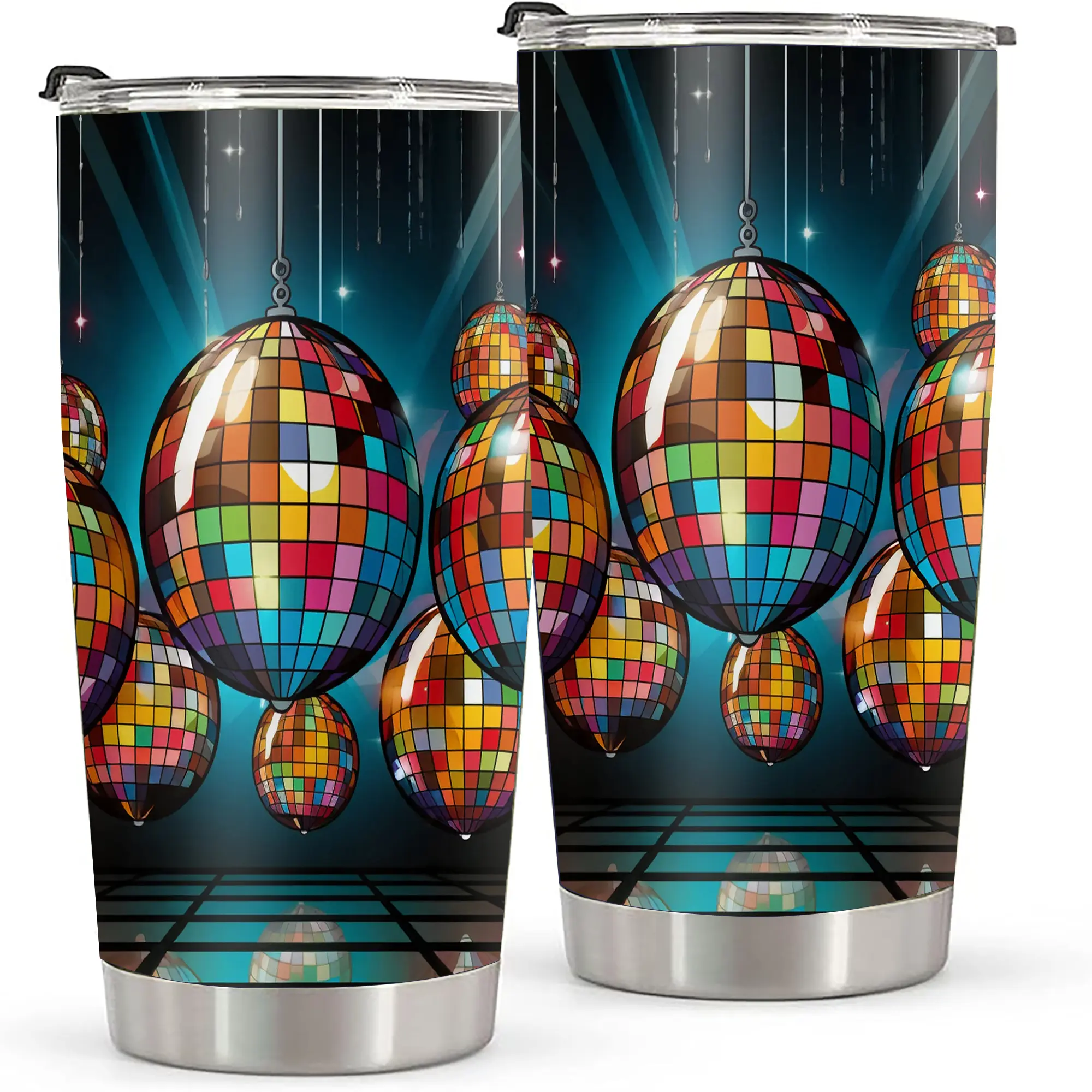 20oz Disco Ball Watercolor Tumbler, Double Wall Vacuum Insulated Travel Mug, Spill Proof Lid and Straw, Vibrant Mirrorball Design with Reflective Lights, Ideal for Christmas, Thanksgiving, Valentine's, Mother's, Father's Day, Gift for Birthday, Coffee Cup