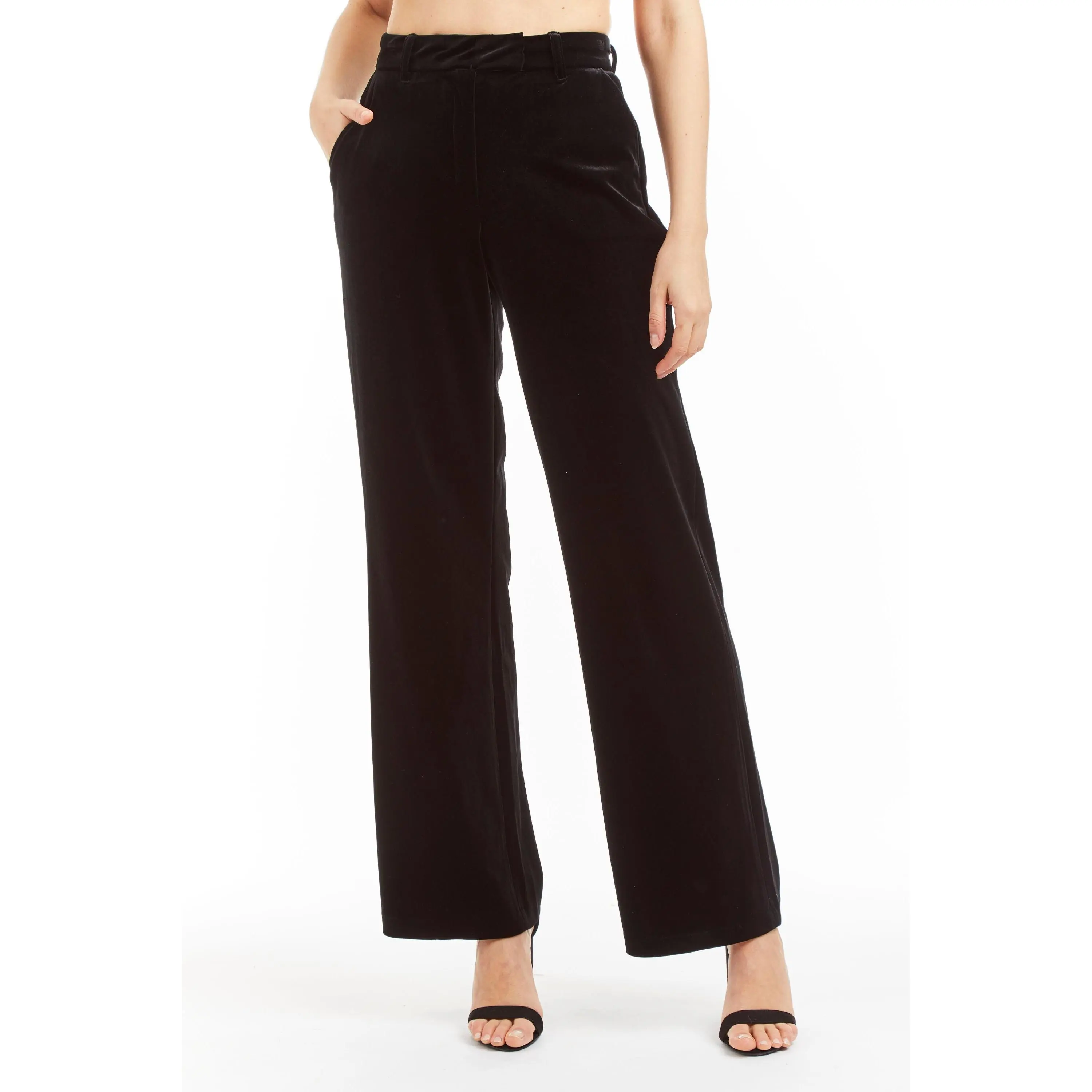 Lined Stretch Velvet Wide Leg Velvet Trouser