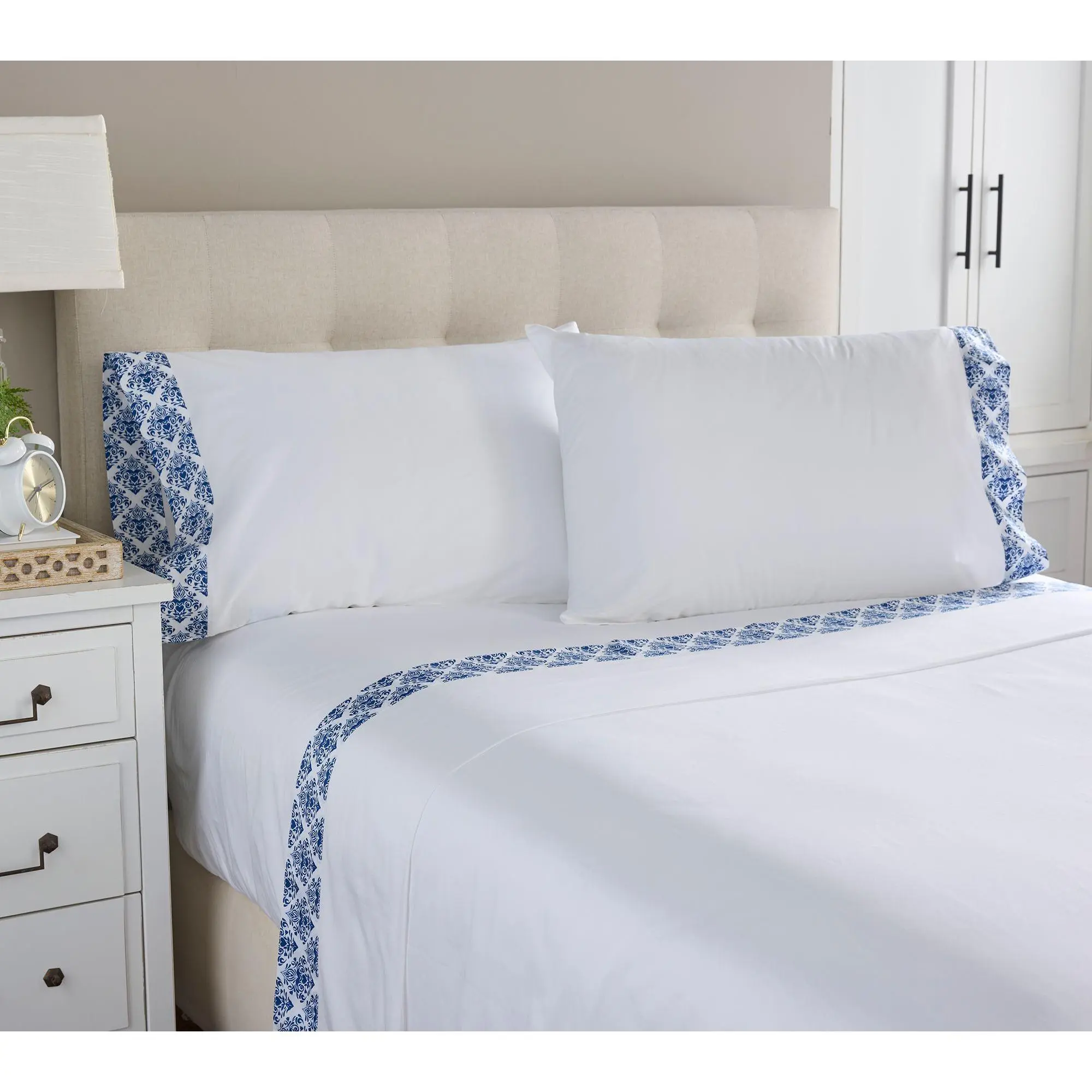 Hotel du Cobb 100% Cotton Sateen Sheet Set with Decorative Cuff