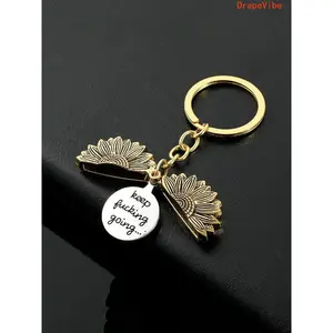 Sunflower Metal Engraved Keychain Inspirational Positive Slogan Stylish Accessory Suitable For Men Women Friends Students Daily Use