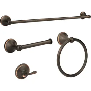 4 Piece Antique Oil Rubbed Bronze Bathroom Hardware Accessories Set, Including 24 Inch Towel Bar, Towel Rack and Towel Holder