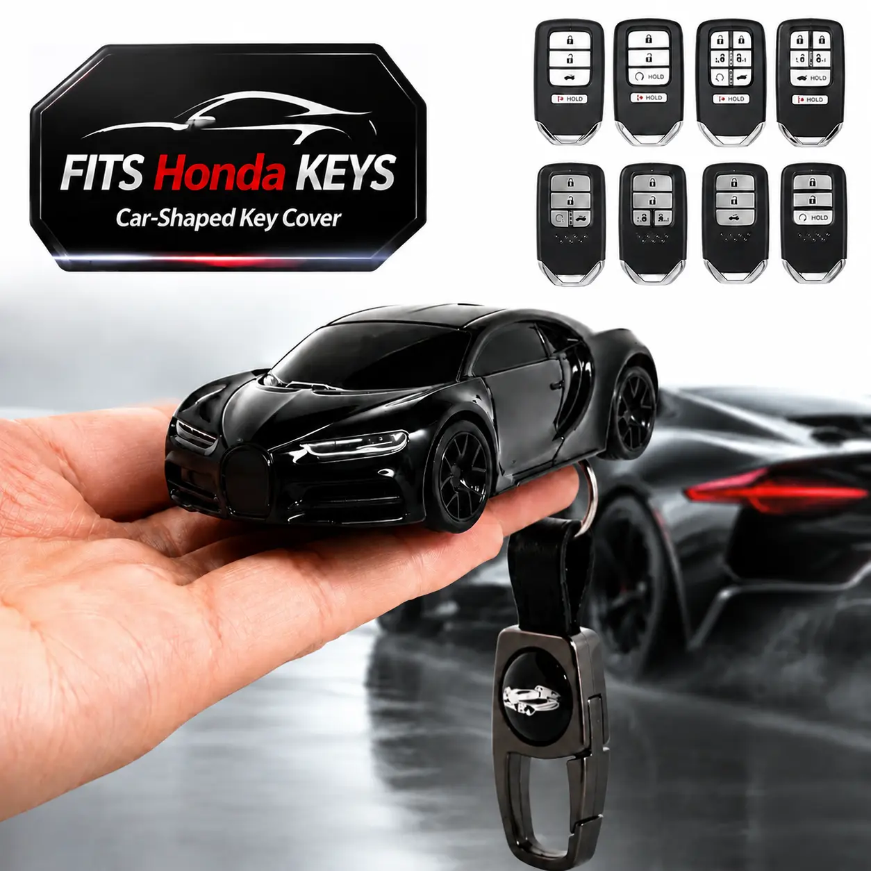 Key Fob Cover with Keychain for Honda, Fits Accord Civic CR-V Pilot Odyssey Passport, Smart Key Shell Case, Sporty Racing Design, Cool Craftsmanship for Premium Car Owners, Holiday Gifts