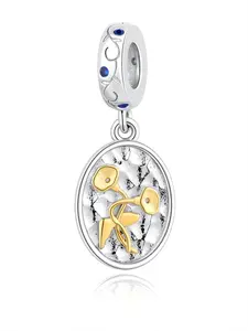 September Birthstone Floral Charm Pendant, Copper Plated Silver Color, Zircon Embedded, Elegant Birthday Gift for Friends