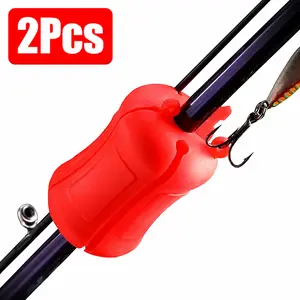 2 Piece Silicone Fishing Rod Holder, Stretchy Anti-Slip Fastener Ball for Rods, Multi-Functional Fishing Tackle Tie for Outdoor Fishing Activities, 1.5'' x 2.36'' (Red)