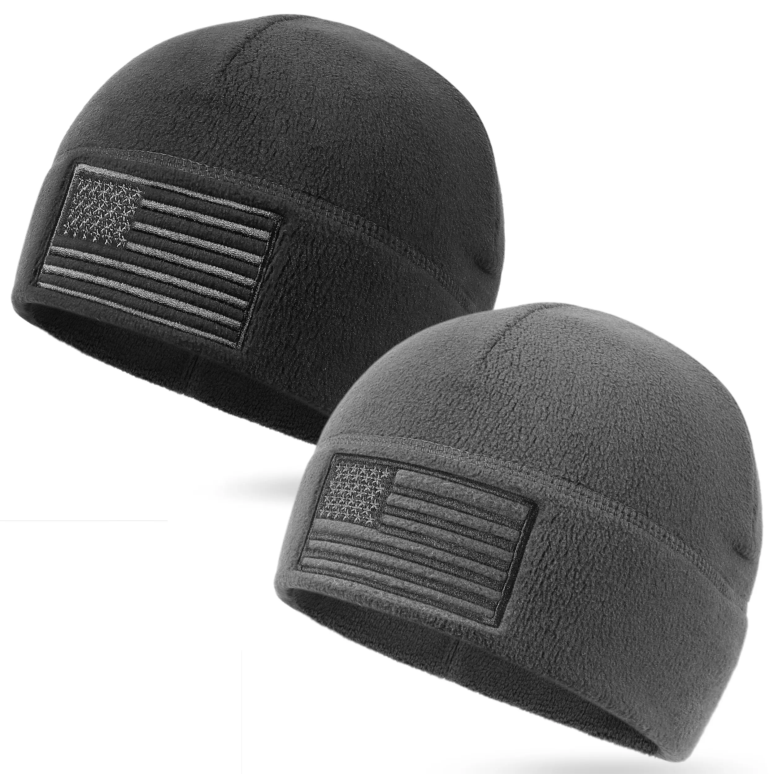 OUTDOOR SHAPING 2-Pack Fleece Beanies - American Flag Skull, Freedom Feather Snapback, Adjustable High-Quality Tactical All-Weather Military Theme Headwear, Flag Accent Unisex Gifts, Adjustable Hat, Beanie Fitted, High Quality Hat, Mens Hats