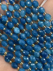23pcs Natural Optimized Sea Blue Gemstone Beads, 5x6mm Faceted Rice Beads, Loose Spacers for Jewelry Making DIY Accessories