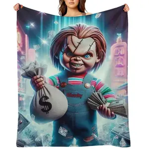 Chucky Horror Movie Thermal Blanket Cozy Lightweight Horror Movie Patterned Flannel Blanket Couch Decor Decor,All Season Bedding Room for ChristmasDay Birthdas Gift