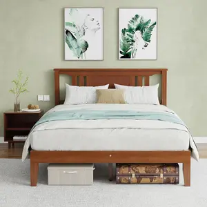 Solid Wood Bed Frame with Headboard, Natural Pine Platform Bed Base, Heavy Duty Slat Support for Twin Full Queen King, No Box Spring Needed, 8" Storage
