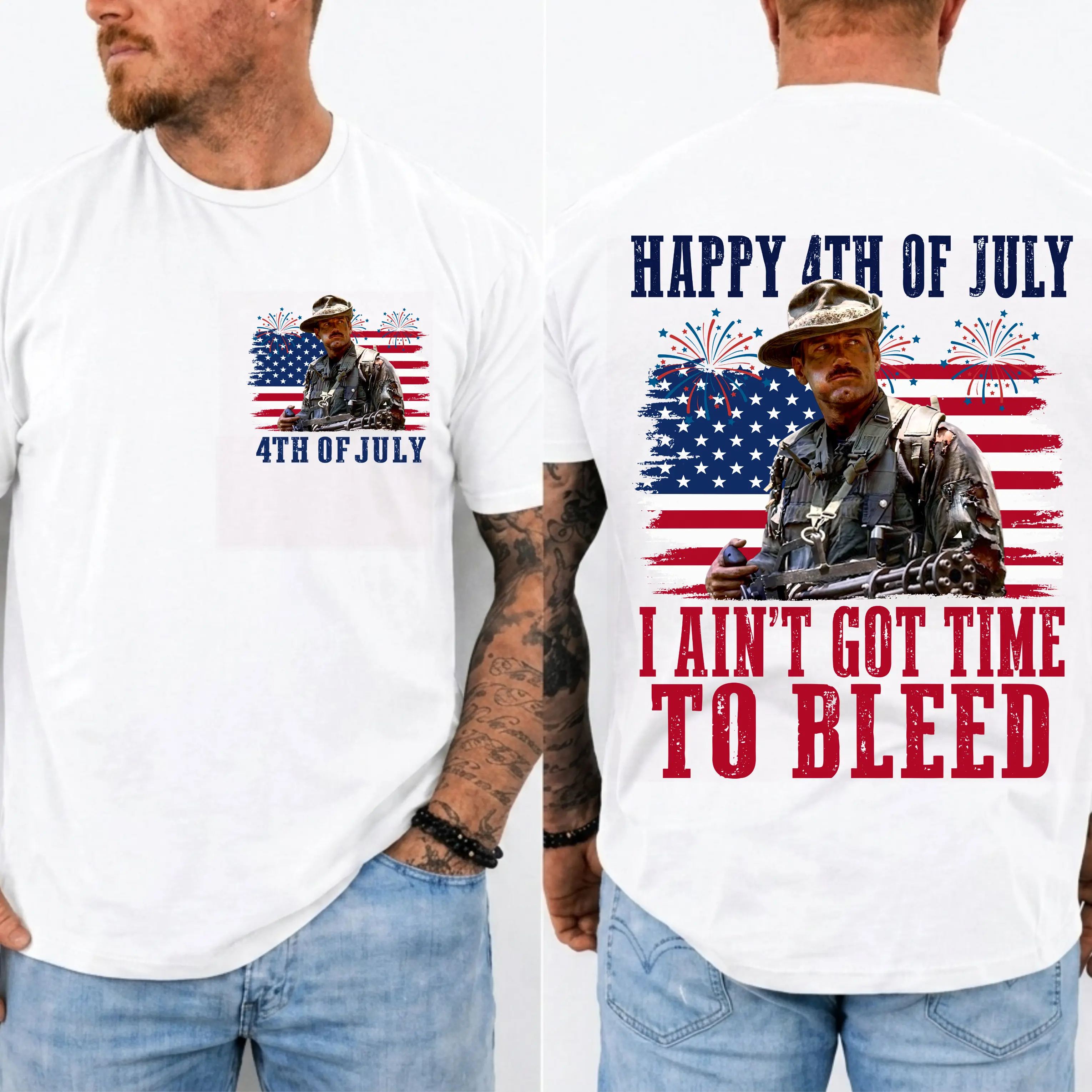 I Ain’t Got Time To Bleed Patriotic Shirt, America 250 Years Tee, Vintage Action Movie Graphic T-Shirt, Made In USA
