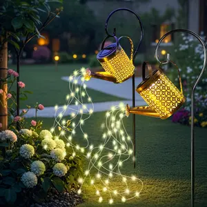 Solar Lights Outdoor Decorative, Metal Solar Watering Can Lights Waterproof, Small Hanging Garden Decor Yard Lights Outside Patio Lawn, Gifts for Mom Grandma Women Birthday(Warm White)