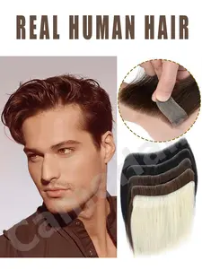 PU Frontal Hairpiece For Men Toupee Natural Hairline Natural Looking Hair Forehead Hair Piece Patch Invisible Seamless Ultra Thin Skin PU Human Hair Toppers Replacement Black Brown Blonde for Halloween Christmas Party