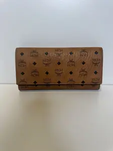 Pre-owned MCM Leather wallet Visetos Original Cognac Trifold Large Long W8JX