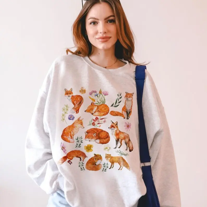 Fox Collage Sweatshirt Granola Girl Red Fox Sweatshirt Gifts For Fox Lovers Whimsigoth Clothing Fox Wildflower Sweater Forestcore Sweater