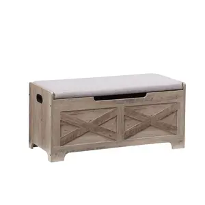 Farmhouse Style Wooden Storage Bench - Lift-Top Shoe Organizer with Safety Hinges - Large Capacity Entryway Chest for Hallway, Bedroom, Living Room