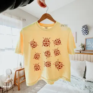 Vintage Lady Boxy Tee, Retro Insect Graphic, Entomology Nature Lover Tee for Everyday, Boho Boxy Tee