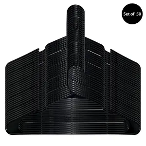 Plastic Clothes Hangers - 50 Pack, Lightweight & Durable - Everyday Use - Black