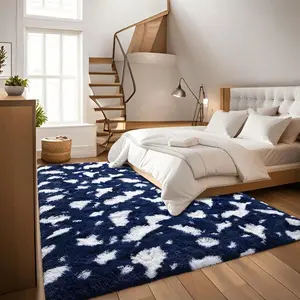 Fluffy Spotted Shag Area Rug: High-Pile, Non-Slip, Plush Carpet for Bedroom | Available in 4 Colors (Burgundy, Navy, Grey, Green) & 3 Sizes-Q
