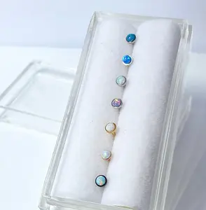 7pc Box Set Opal Gem 20g Steel L-Bend Nose Rings Stud Screw