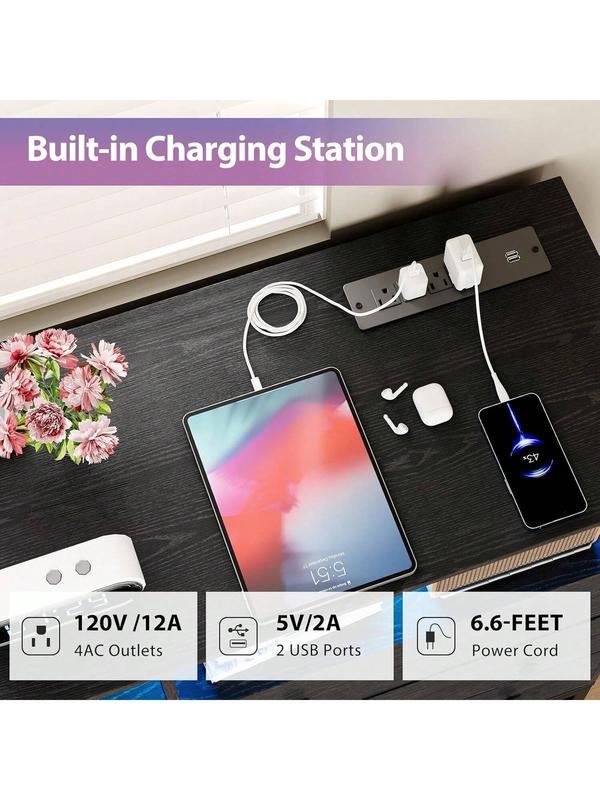 【Christmas Gift】black- 6 Drawer Double Dresser TV Stand, Bedroom Dresser With Power Outlet & LED Light, Wood Dresser For Room, Hallway