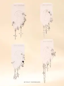 Women's Elegant Rhinestone Decorated Dangle Earrings Set, Trendy Exquisite Star & Cross Design Earrings, Chic Gorgeous Jewelry As Gift for Girlfriend