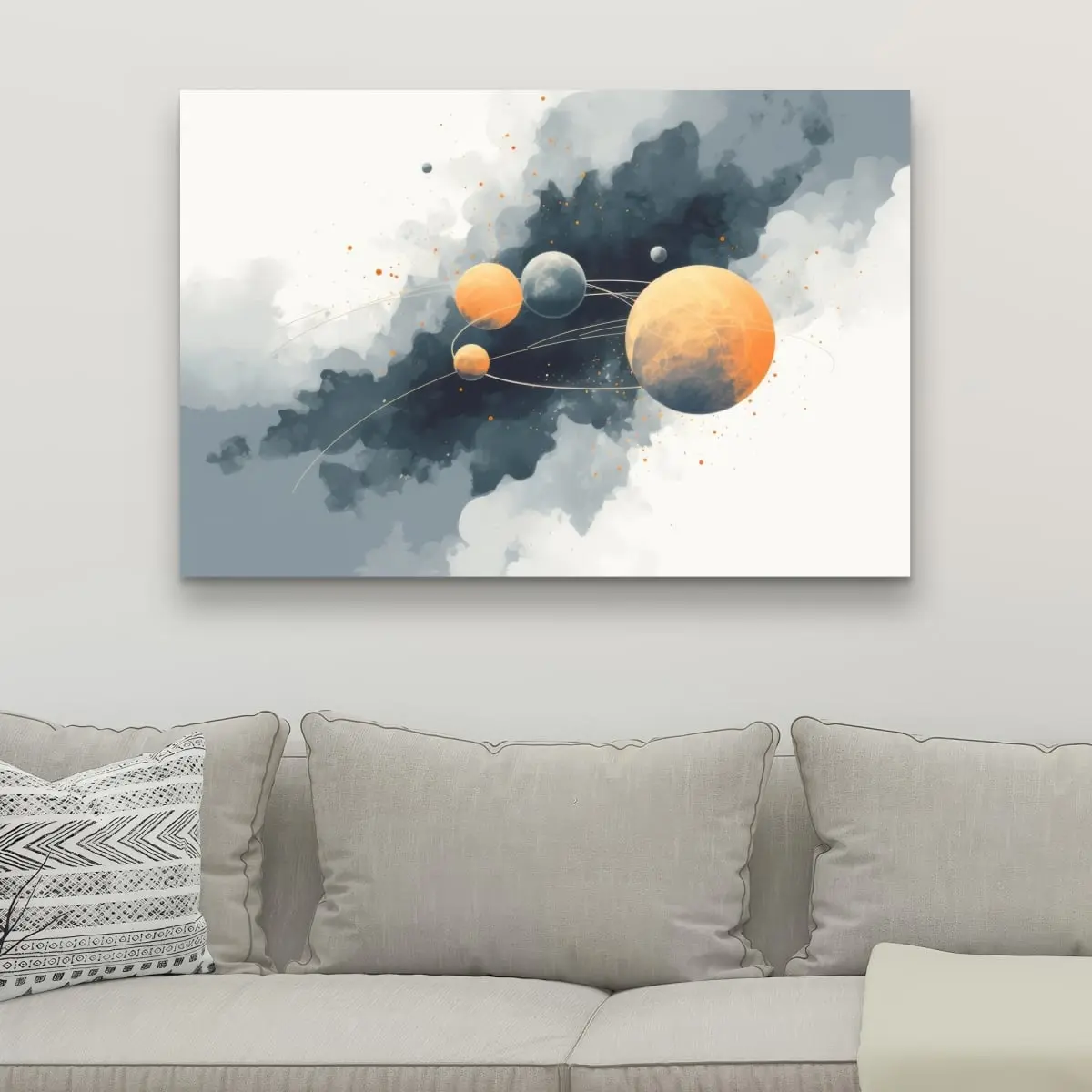 212 MAIN Circle of Planets Wall Print - 24x36 in Artistic Minimalist White Universe Poster, Gift-Worthy Home Decor, Modern Room Space Decoration