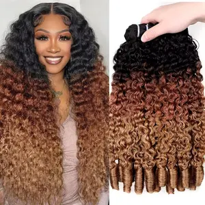Msgem Hair 16A Burmese Curly Bundles Human Hair Material 100% Human Hair Ombre Blonde Color Burmese Curly with Spiral End Wave Extensions 3 Pcs Lot 4Pcs Lot Burmese Hair #SummerVibes