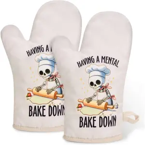 Funny Skeleton Oven Mitts Set, Cute Goth Kitchen Baking Gifts for Women, Girls, Christmas Spooky Gifts for Bakers, Skull Chef Cooking Mittens, Gothic Bakery Decor, Ghost Bake Accessories Stuff