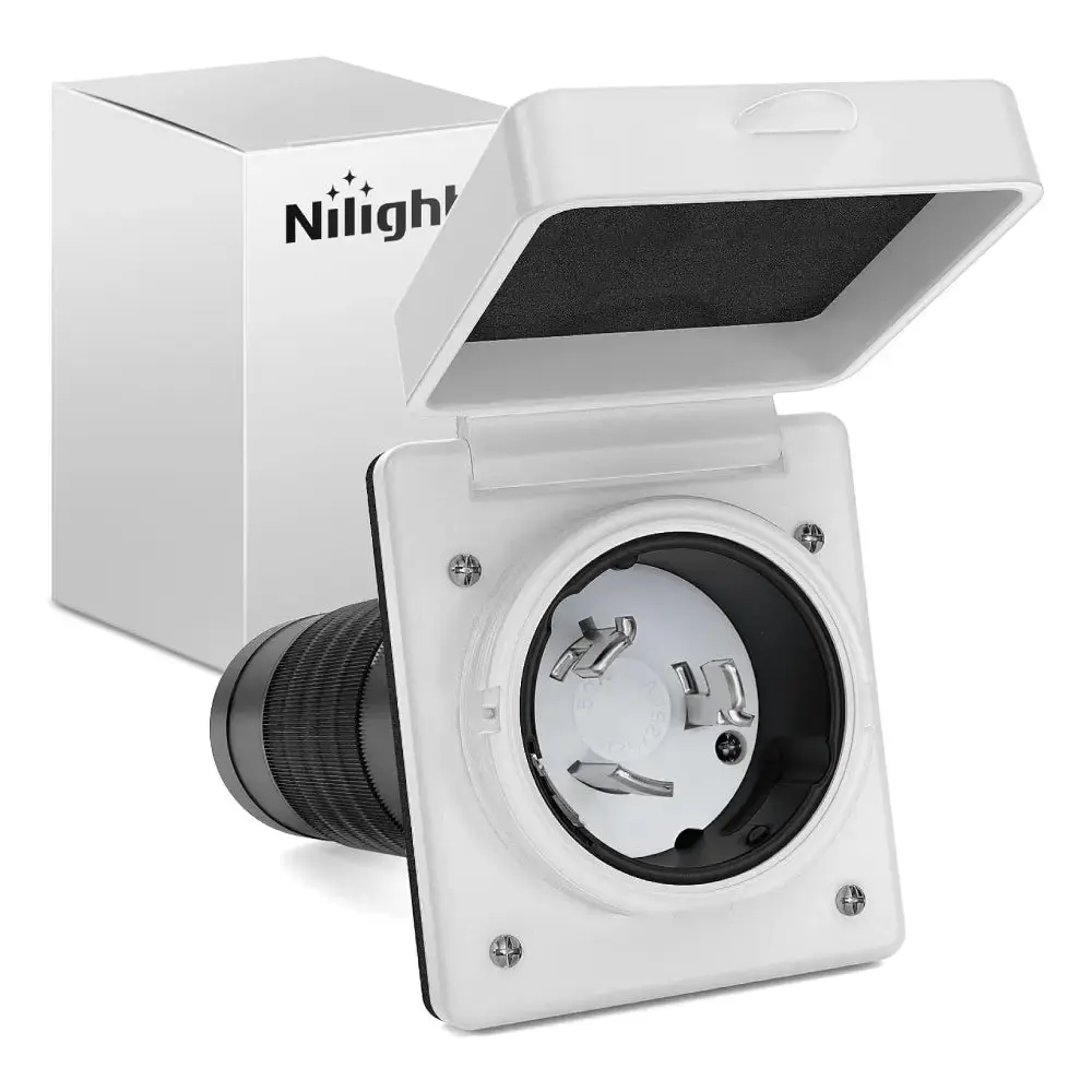 Nilight 50AMP RV Power Inlet Generator Plug - Heavy Duty PVC Construction, Weatherproof Design, Easy Install for Caravan, Boat, Camper, Trailer, Motorhome Automotive Exterior Chrome Trim Accessories