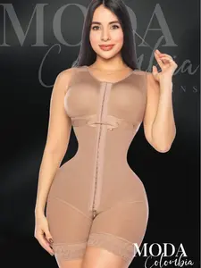 MODA Colombia Extreme Waist Control Shapewear Butt-Lifting Shorts with Golden Hook-and-Eye Closure High Compression Faja for Daily Post-Surgical & Postpartum Use Cocoa Basic Cintura Extrema Fit with Pre-Molded Bra and Back Pocket - Zipper