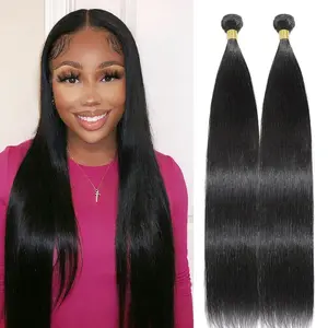 Straight Bundles Human Hair Brazilian Human Hair Bundles 3pcs 100% Unprocessed Virgin Hair Weave Bundle Extensions for Women Natural Black Color