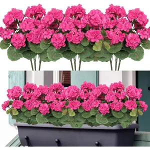 3 Pack Artificial Geranium Fake Flowers for Outdoors Decoration, Faux Silk Geranium Flowers UV Resistant Plant Bush for Outdoors Porch Window Box Home Wedding