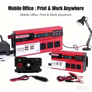 Car Power Inverter with 3 AC Outlets 4 USB Fast Charging Ports DC 12V to 110V AC Converter 5000W Peak Power Portable Vehicle Charger for RV Truck Boat Camping Travel Road Trip Emergency Backup Power Supply with Multi-Protection & Cooling Fan