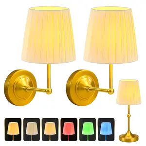 Wall Sconce Set of 2 Wireless Rechargeable Battery Operated 2-in-1 Wall/Table Lamp with Remote Control 6 RGB Colors Timer for Bedroom Living Room Hallway Home Decor