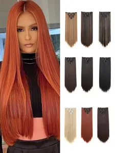 22 Inch Long Straight Clip-in Hair Extension, Natural Soft Hair Pieces, Synthetic Hair Extension for Women & Girls Daily Party, Synthetic Extensions