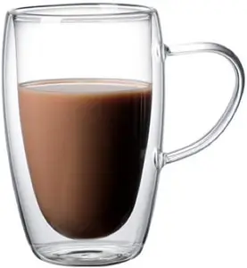 MARKABLE Double Wall Glass Coffee Mug, 15.2 Ounces