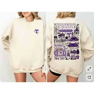 Custom University Hand Sketched Graphic Sweatshirt - Sand Color, Personalized College Crewneck, Game Day Sports Pullover, Cozy Vintage-Style Top for Sports Lovers