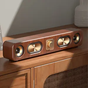 Dazone Retro Bluetooth Soundbar - Wireless Bluetooth Audio Speaker with 2400mAh Battery, Vintage Wood Grain Desktop Speaker with TF/AUX/FM, for Home, Office, Smartphone, PC, Computer