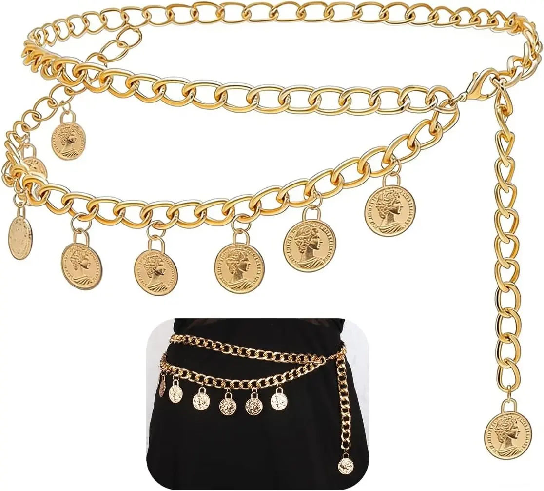 Gold Pirate Waist Chain Belt for Women Renaissance Costume Western Belly Halloween Coin Body Jewelry Accessories(Gift)