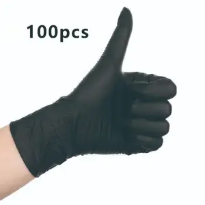 100PCS Thick Black Nitrile Gloves, Latex & Powder Free, Durable Disposable Gloves for Home Cleaning & Cooking