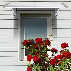 NEWZOME Household Door and Window Awning Canopy Weather-Resistant Eaves Rain Cover with White and Gray Brackets for Outdoor Entrance Patio Balcony Easy Installation
